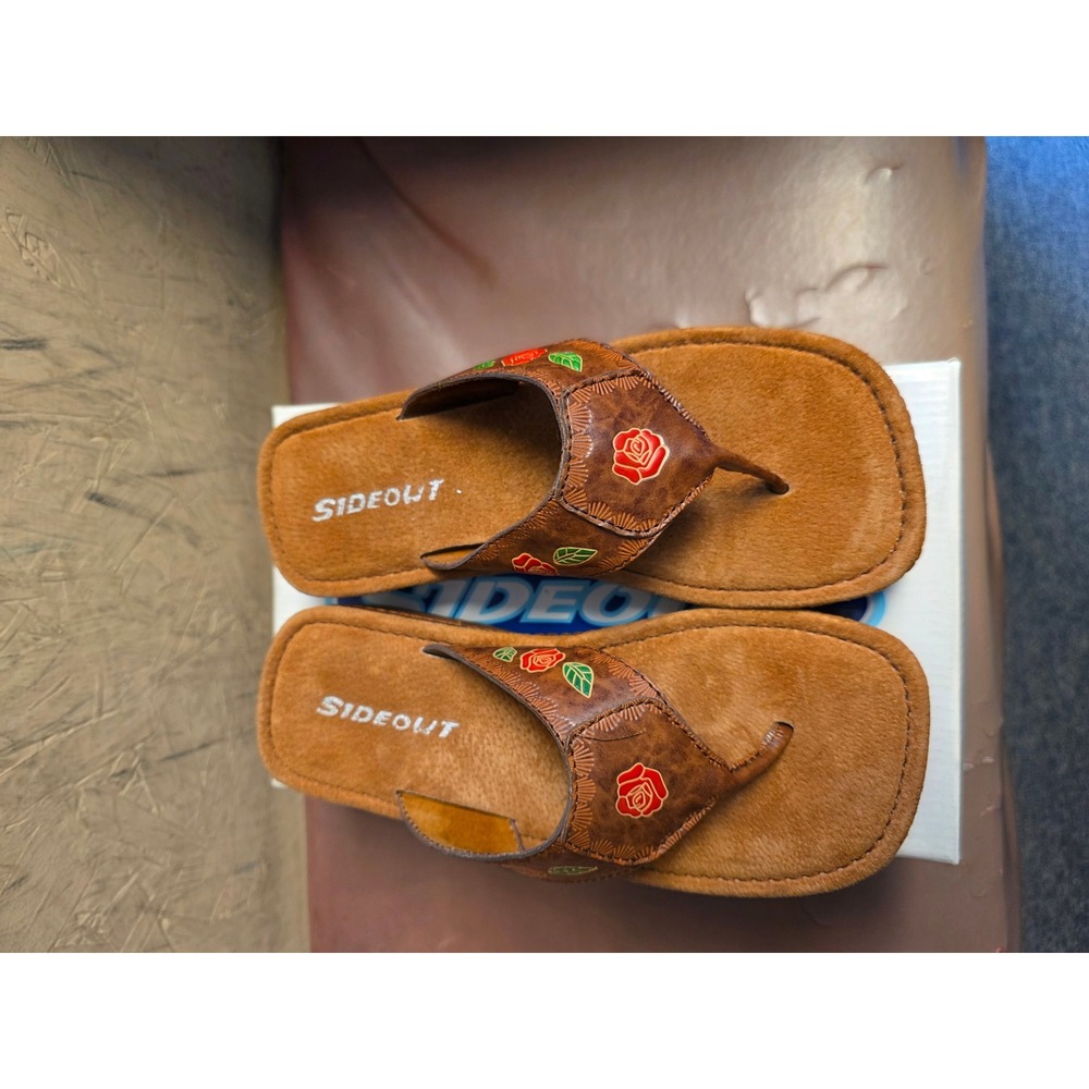 Sideout Jazz Brown Floral Rose Platform Thong Sandals Womens Size 7 Y2K Wedge